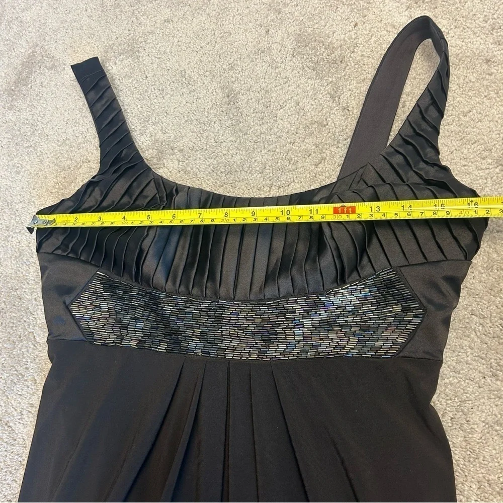 Joseph Ribkoff dark chocolate brown pleated ruched beaded sleeveless midi dress - Picture 12 of 15